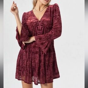 New In Burgundy Long Sleeve Dress